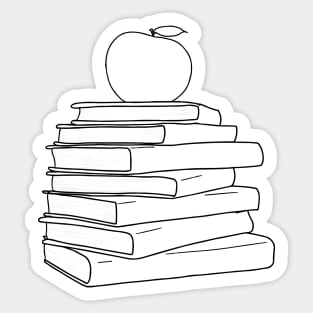Apple on Book Stack - Red Apple & Black Books Line Art Sticker